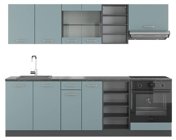 Küchenzeile R-Line 42979 Anthrazit - Blau / Grau