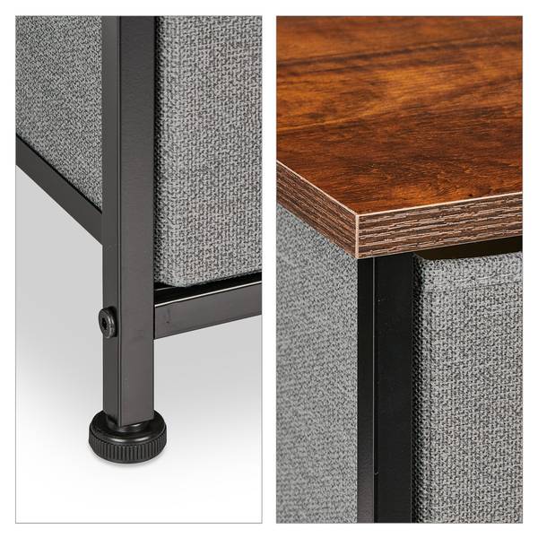 Commode à 5 tiroirs style industriel Noir - Marron - Gris - Polyester - Acier - 100 x 55 x 30 cm