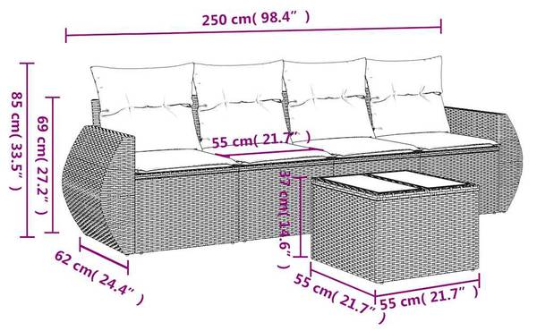 Salon de jardin 3034433-1 (lot de 5) Gris lumineux