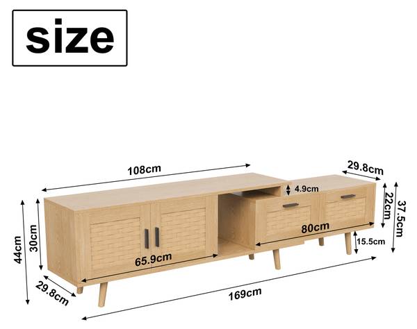 TV-Schrank Lowboard HYF01 Braun - Massivholz - 30 x 44 x 169 cm