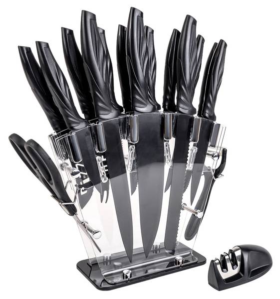 17-tlg Set Küchenmesser Messerblock Silber - Edelstahl - 12 x 24 x 36 cm