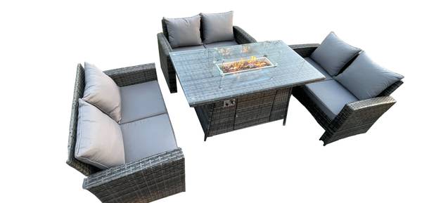 Balkon Lounge Sitzgruppe M(9er-Set) Grau - Webstoff - 80 x 70 x 140 cm