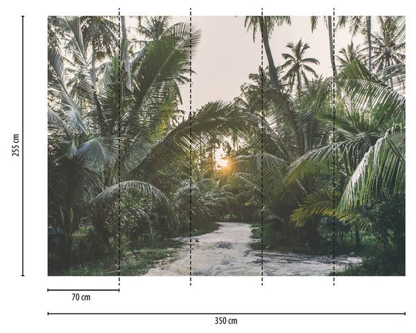 Fototapete Tropischer Palmenweg Beige - Grau - Grün - Gelb - Vinyl - 350 x 255 x 1 cm