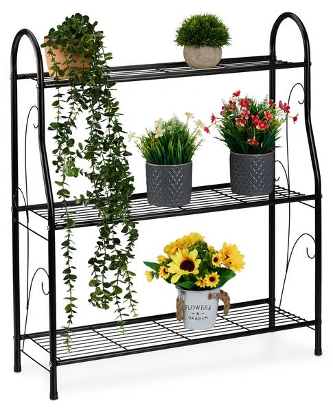 Blumenregal Metall mit 3 Ablagen Schwarz - Stahl - 71 x 83 x 25 cm