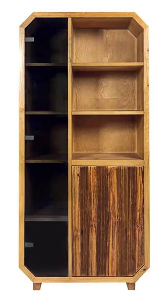 Massivholz Bücherregal Glasfront OMNIS Braun - Kiefer - 90 x 190 x 40 cm