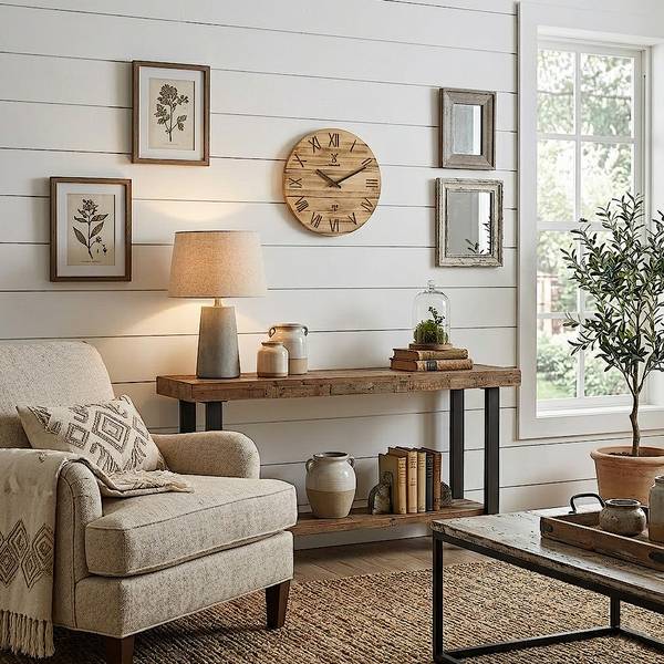 Funk-Wanduhr NEUBURG Beige - Massivholz - 35 x 35 x 3 cm