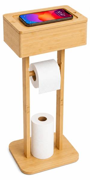 Toilettenpapierhalter mit Fach & Ablage Braun - Bambus - 25 x 65 x 20 cm