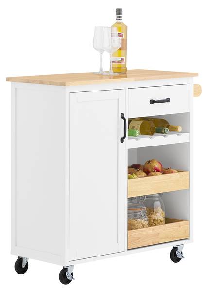 Küchenwagen FKW131-WN Braun - Weiß - Bambus - Holzwerkstoff - 42 x 87 x 92 cm