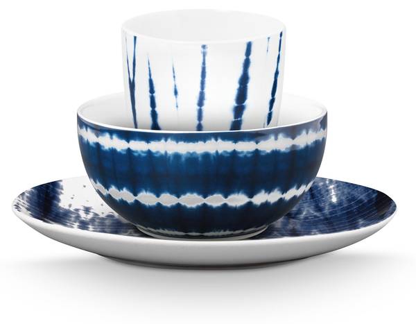 Frühstücksset Tie Dye I (3er-Set) Blau - Weiß - Porzellan - 25 x 14 x 26 cm