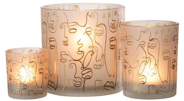 Windlicht Happy Faces Braun - Glas - 15 x 15 x 15 cm