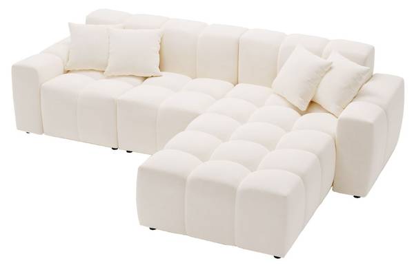 Ecksofa LOOPO Creme - Armlehne beidseitig montierbar - Ecke davorstehend rechts - Ottomane davorstehend rechts