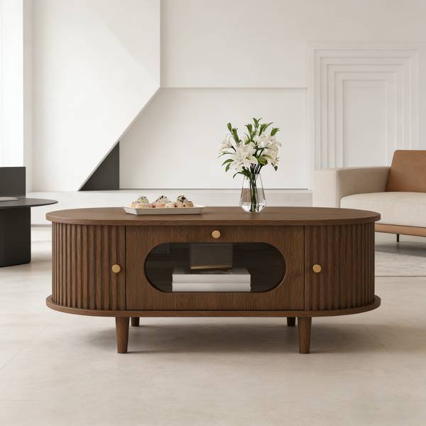 Salontafel Coeus Ⅳ bruin - plaatmateriaal op houtbasis - glas - 50 x 36 x 100 cm