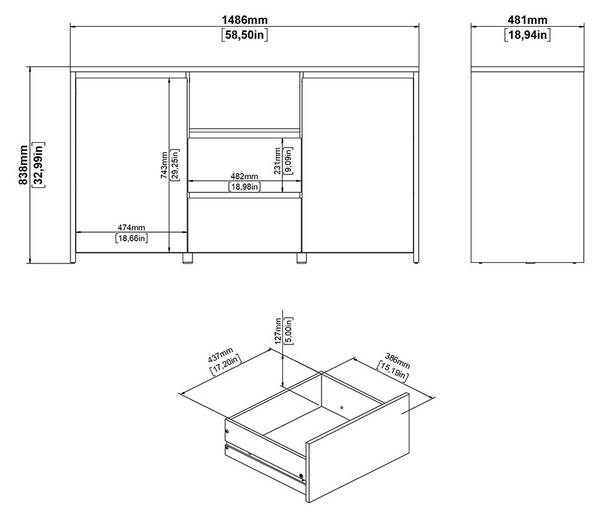 Sideboard Next Braun - Holz teilmassiv - 149 x 89 x 49 cm