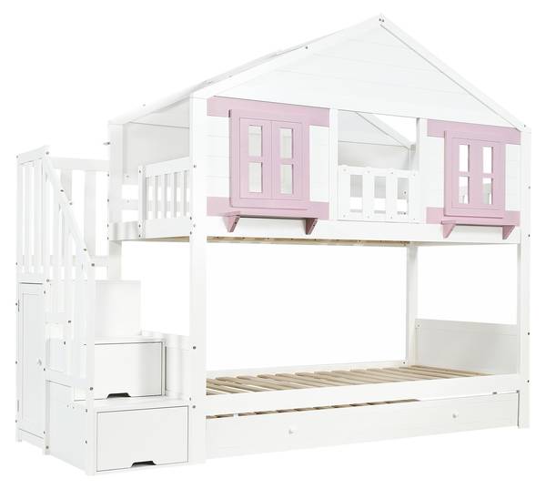 Etagenbett Ava Pink - Weiß - Kiefer - 96 x 211 x 253 cm