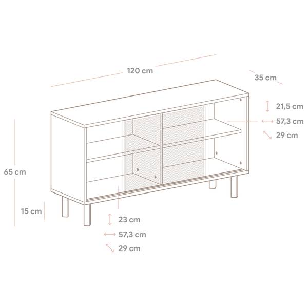 Sideboard Granadella 2 Türen Unlackiert Braun - Kiefer - 120 x 65 x 35 cm