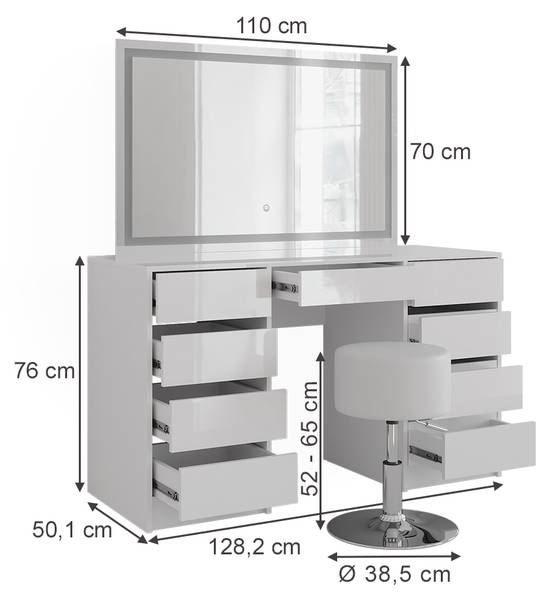 Schminktisch Sherry 57636 3er set Weiß - Holzwerkstoff - 129 x 76 x 51 cm