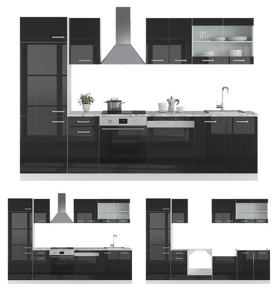Küche  R-Line 40984 Hochglanz Schwarz - Weiß