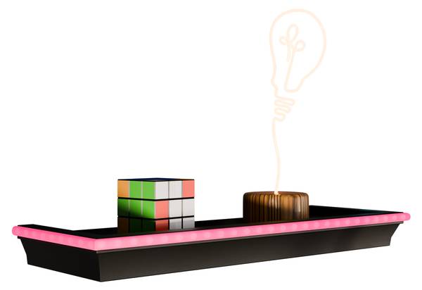 Wandregal Wrotyn mit rosa LED Schwarz - Pink - Kunststoff - 46 x 5 x 16 cm