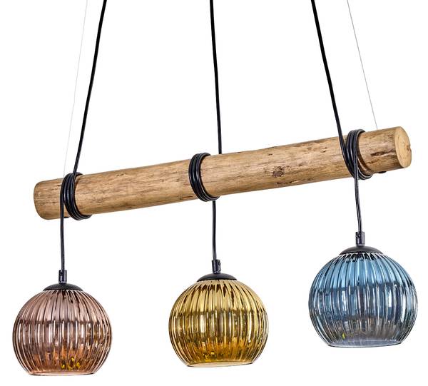Pendelleuchte Cesaro Blau - Gold - Eukalyptus - Aluminium - Klarglas - 30 x 150 x 60 cm