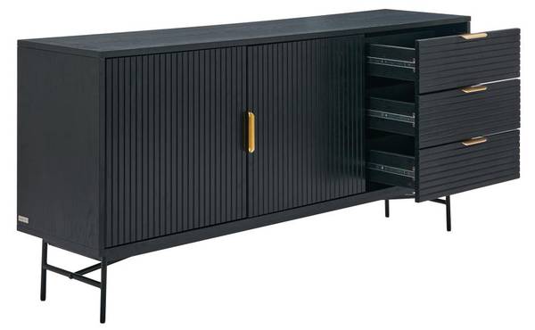 Sideboard SIRIOLA Schwarz - Gold - Holz teilmassiv - 40 x 75 x 160 cm