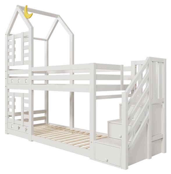 Etagenbett SkyAttic Ⅰ Weiß - Kiefer - 96 x 217 x 257 cm