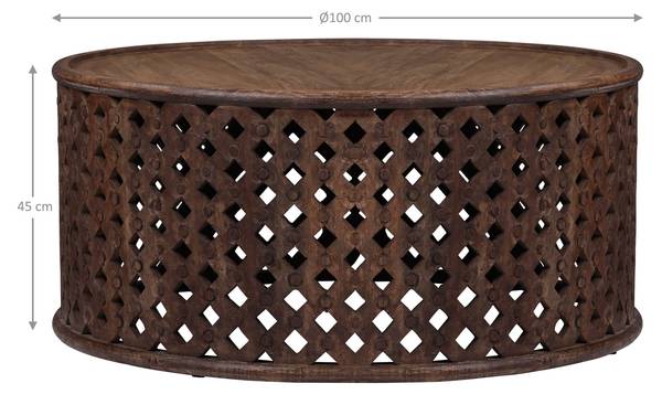 Couchtisch LAHORE Braun - Samt - Mango - 100 x 45 x 100 cm