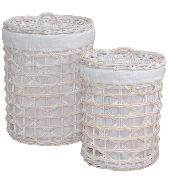 Wäschekorb-Set Nada 2teilig Weiß - Rattan - 45 x 63 x 45 cm