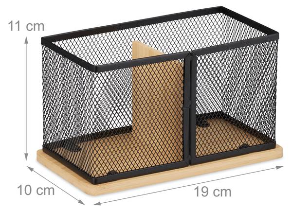 Stiftehalter Bambus und Mesh Schwarz - Braun - Eisen - 19 x 11 x 10 cm