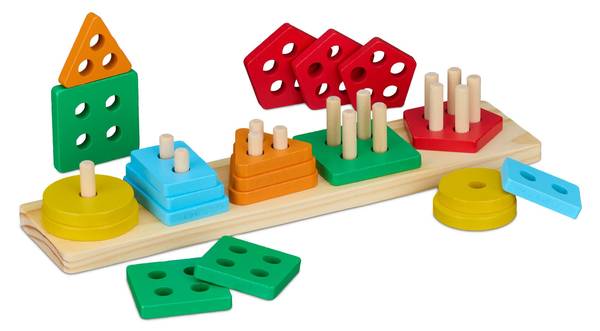 Sortier- und Stapelspielzeug Blau - Braun - Gelb - Holzwerkstoff - 35 x 6 x 8 cm