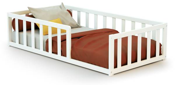 Bodenbett Weiß - Massivholz - 75 x 35 x 144 cm