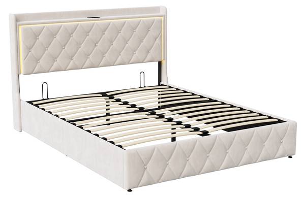 Polsterbett Boxspringbett MOKP Beige - Metall - Massivholz - 165 x 108 x 209 cm