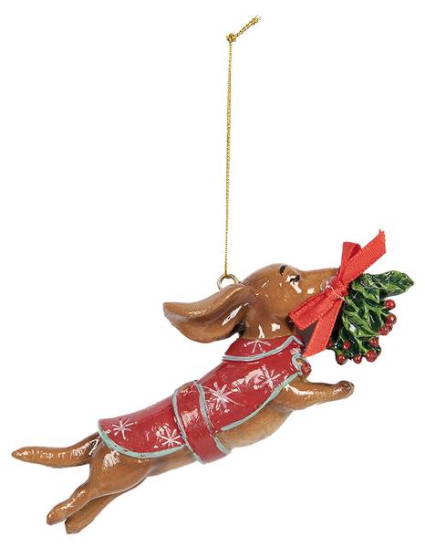 Kersthanger Hond MC665632 bruin - kunststof - 2 x 4 x 12 cm