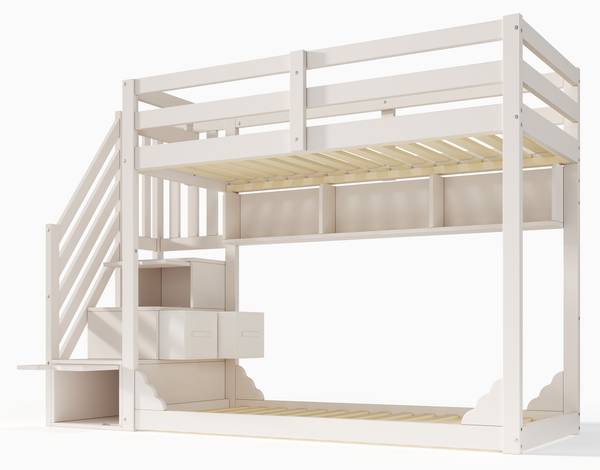 Etagenbett LucyWoody Ⅰ Weiß - Holzwerkstoff - 95 x 145 x 253 cm