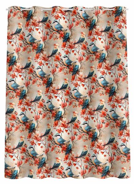 Duschvorhang Singvögel mit Kirschblüten Rot - Polyester - 180 x 180 x 1 cm