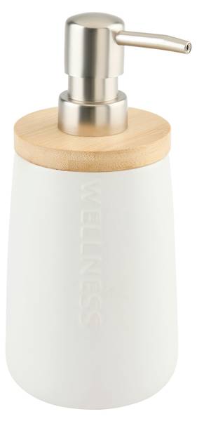 Seifenspender EDNA Beige - Weiß - Keramik - Holzwerkstoff - Kunststoff - 1 x 1 x 9 cm