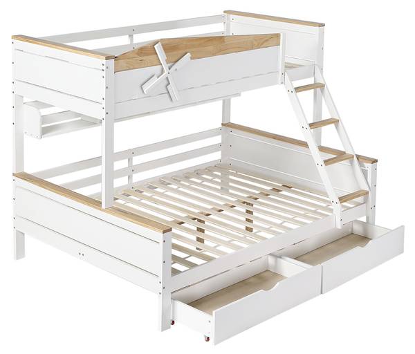 Etagenbett Aura Ⅰ Braun - Weiß - Holzwerkstoff - Metall - Massivholz - 145 x 155 x 205 cm