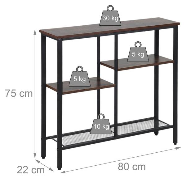 Konsolentisch mit 4 Ablagen Schwarz - Braun - Eisen - 80 x 75 x 22 cm