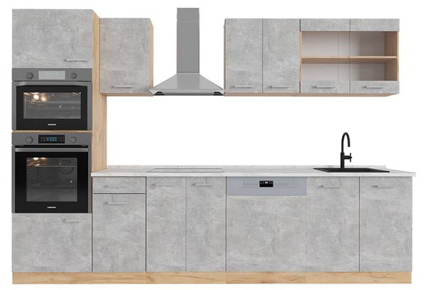 Complete keukeneenheid R-Line 53879 bruin - grijs - chroom - 300 x 207 x 60 cm