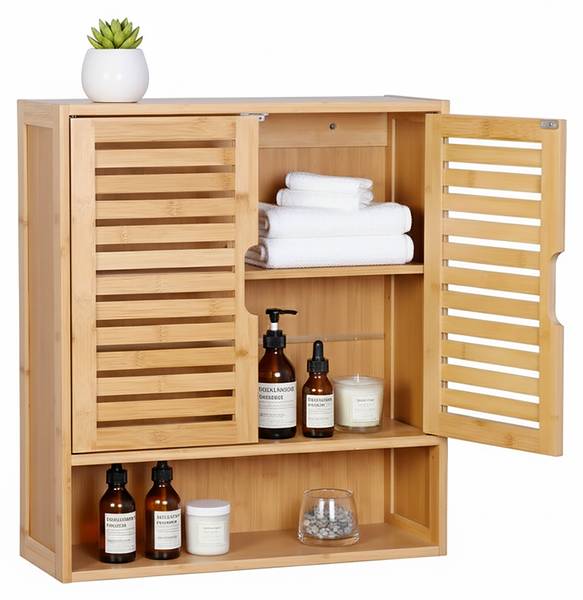 Hängeschrank Bad Braun - Bambus - Holzwerkstoff - 59 x 66 x 21 cm