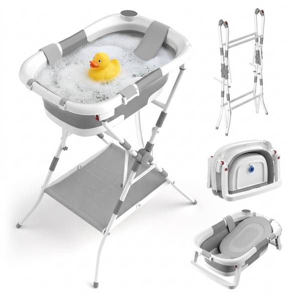 Faltbare Babybadewanne mit Gestell Grau - Weiß - Eisen - 68 x 84 x 52 cm