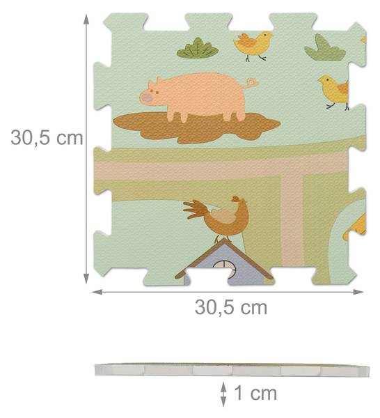 Puzzelmat baby boerderij afwasbaar beige - blauw - groen - kunststof - 90 x 1 x 90 cm