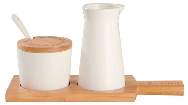 Milch- und Zucker-Set EMILIA Beige - Weiß - Keramik - Naturfaser - 1 x 1 x 1 cm