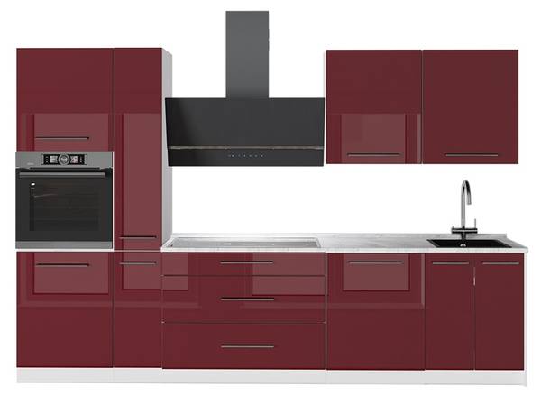 Küchenzeile Fame-Line 64338 Hochglanz Bordeaux - Reinweiß