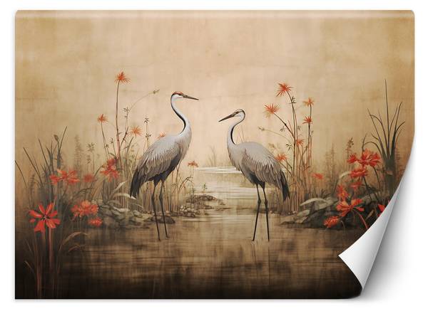 Papier peint, Grues sur un lac 200 x 140 cm