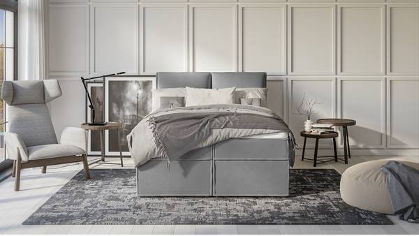 Boxspringbed met opbergruimte Clara grijs - Breedte: 140 cm