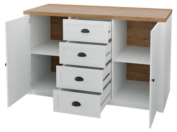 Kommode Prowansja 5 Weiß - Holzwerkstoff - 130 x 87 x 43 cm