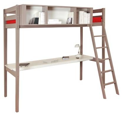 Hochbett LOU mit Schreibtisch Grau - Massivholz - 151 x 195 x 199 cm