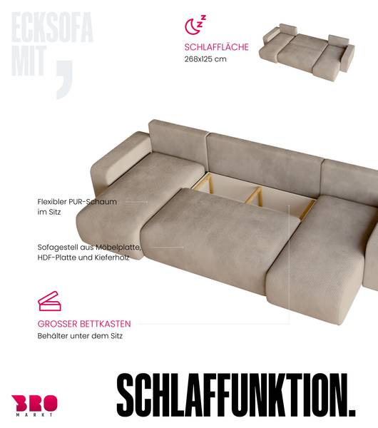 Wohnlandschaft mit Schlaffunktion PUMI Beige