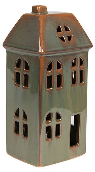 Haus mit LED Dusseldorf Grün - Porzellan - 6 x 15 x 7 cm
