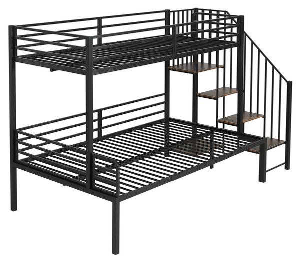 Lit superposé EveMetal Ⅰ Noir - Bois manufacturé - Métal - 124 x 160 x 257 cm
